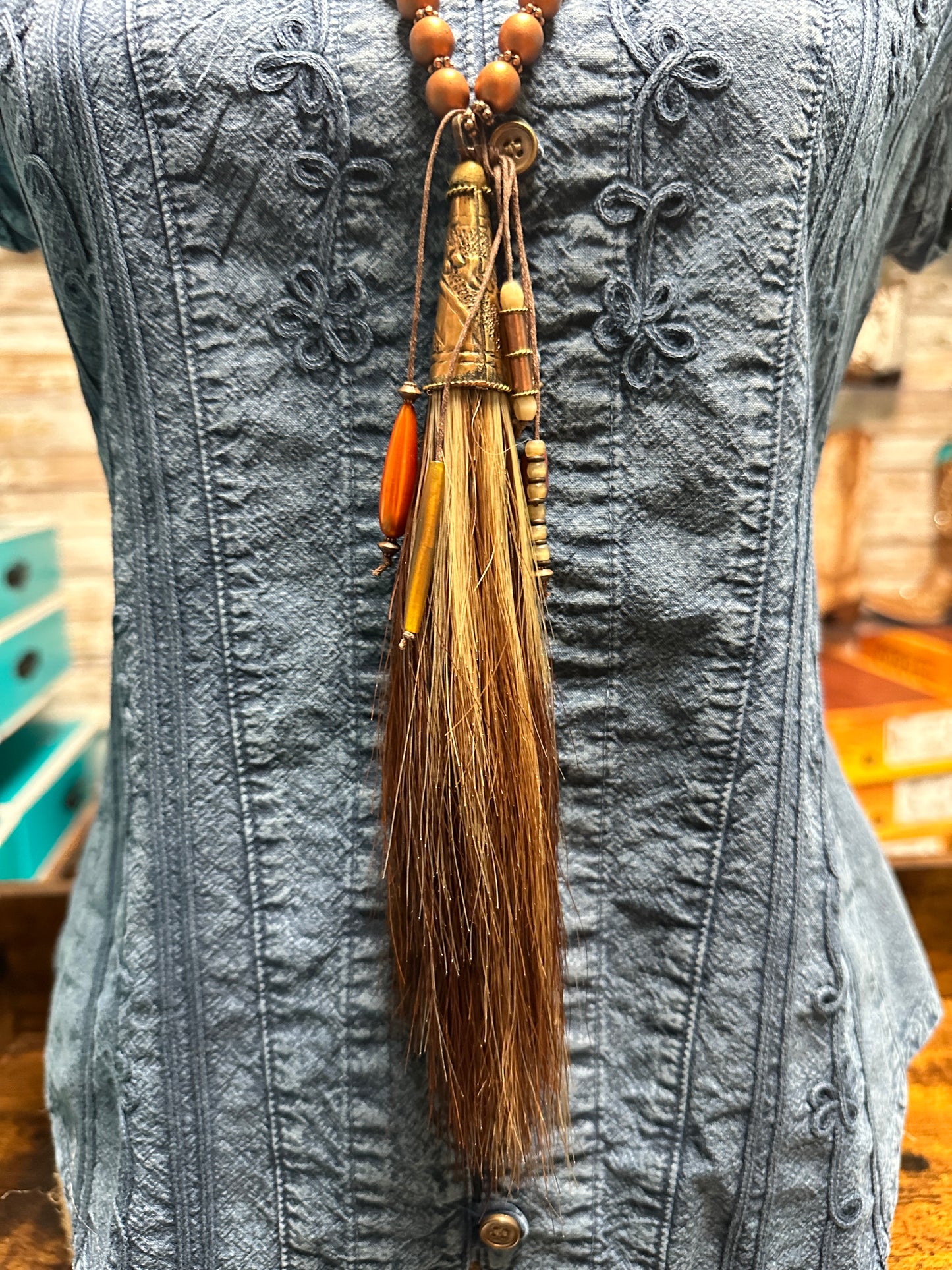 Copper Bead with Horsehair Tassel Necklace - Amy Kaplan