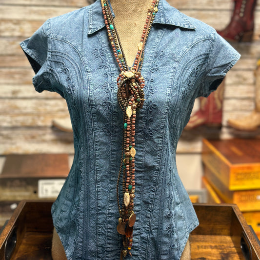 Copper, Turquoise & Bone Lariat Necklace - Amy Kaplan