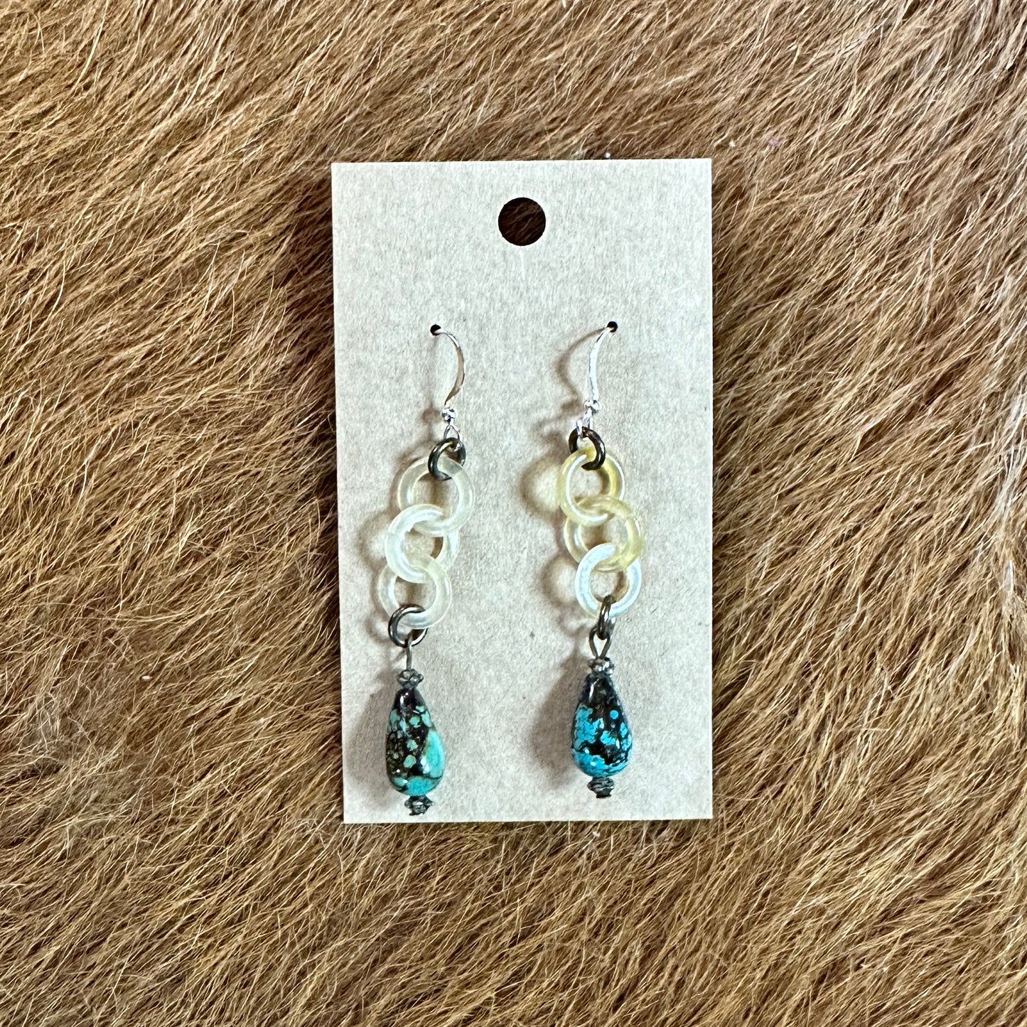 Turquoise and Horn Rings Dangle Earrings by Amy Kaplan