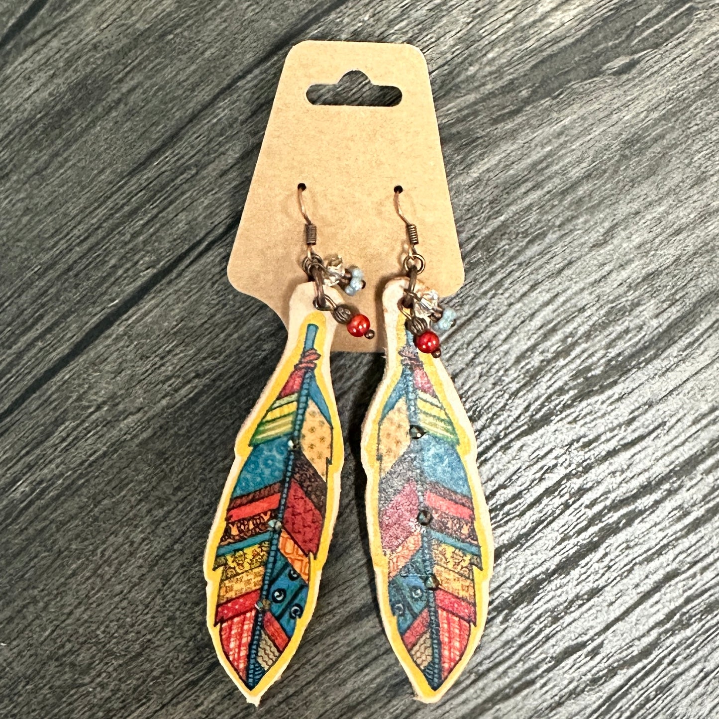 Patchwork Feather Leather Earrings