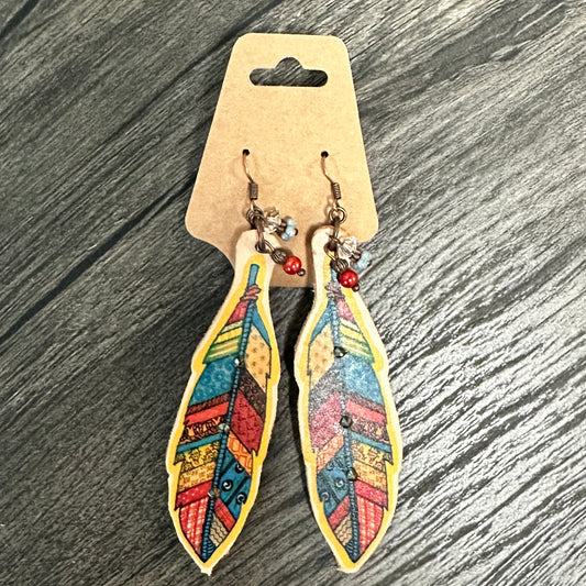 Patchwork Feather Leather Earrings