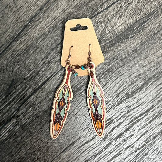 Copper Feather Leather Earrings