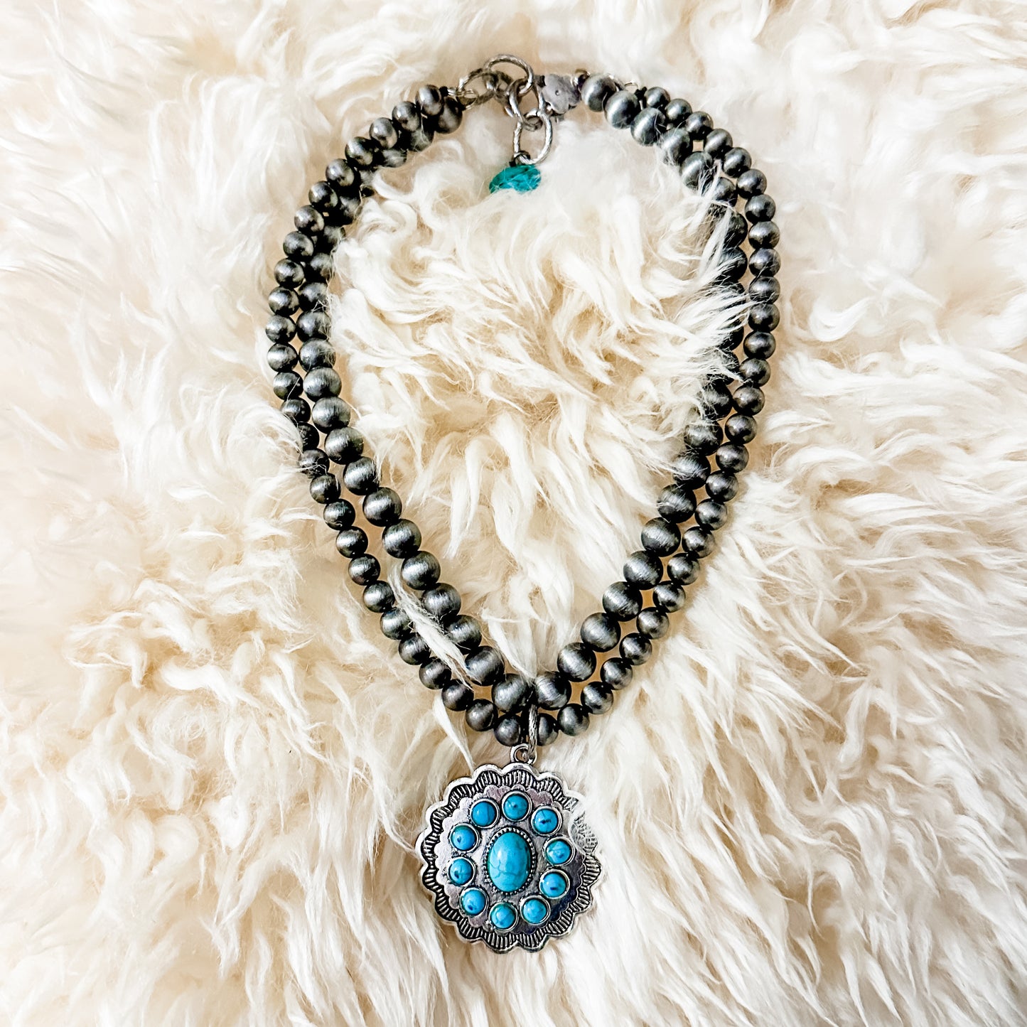 Handmade Turquoise & Navajo Pearl Necklace by Amy Kaplan