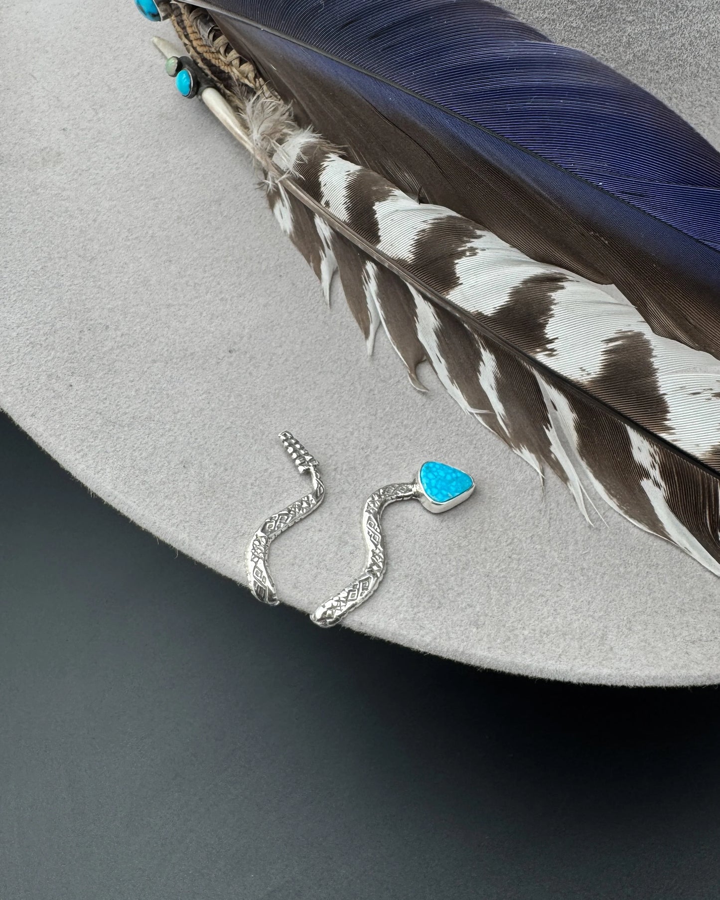 Silver & Turquoise Brim Biter by Hallett Peak - Snake