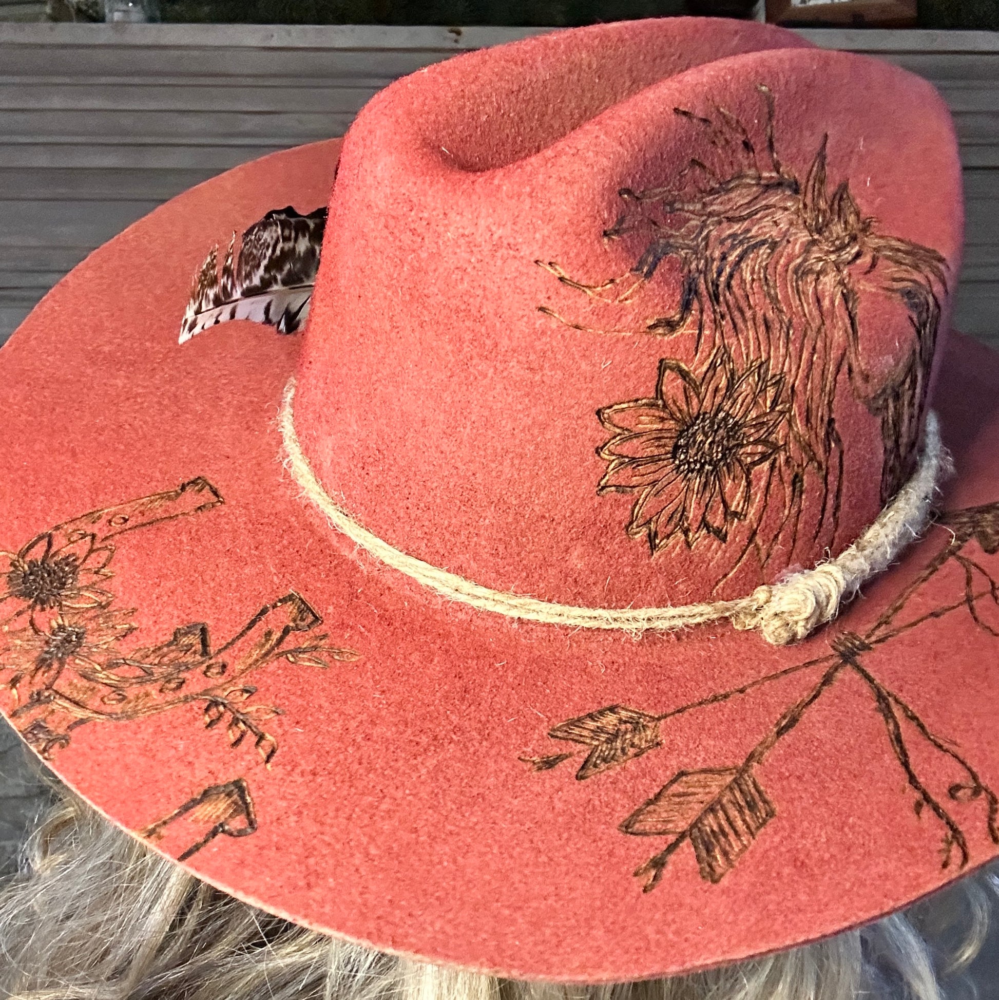 western cowboy hat band, handmade red western hat band with horse hair