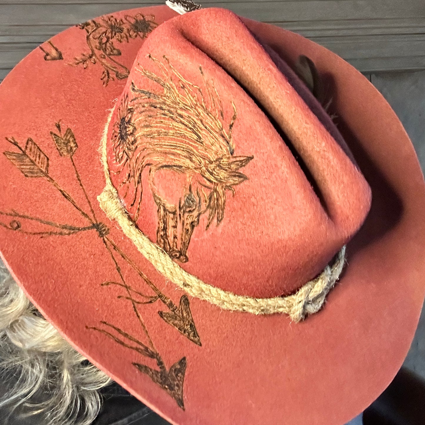 Cowboy Hat Custom Burned by Hand- Red - Bourbon Cowgirl
