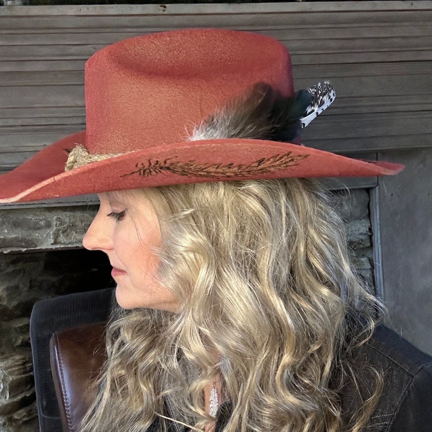 Cowboy Hat Custom Burned by Hand- Red - Bourbon Cowgirl