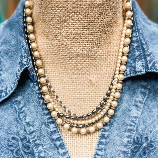 Pearl, Hematite and Silver 5-Strand Necklace- Amy Kaplan for Bourbon Cowgirl