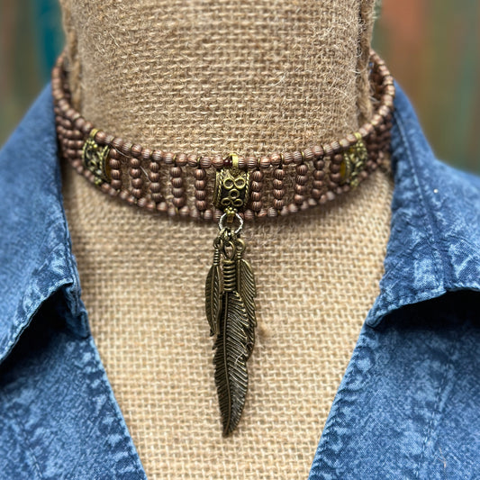 Memory Choker With Feathers Copper Necklace - Amy Kaplan for Bourbon Cowgirl