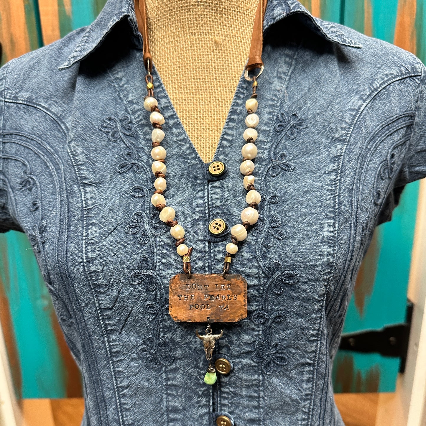 Don't Let the Pearls Fool Ya Handmade Necklace for Bourbon Cowgirl