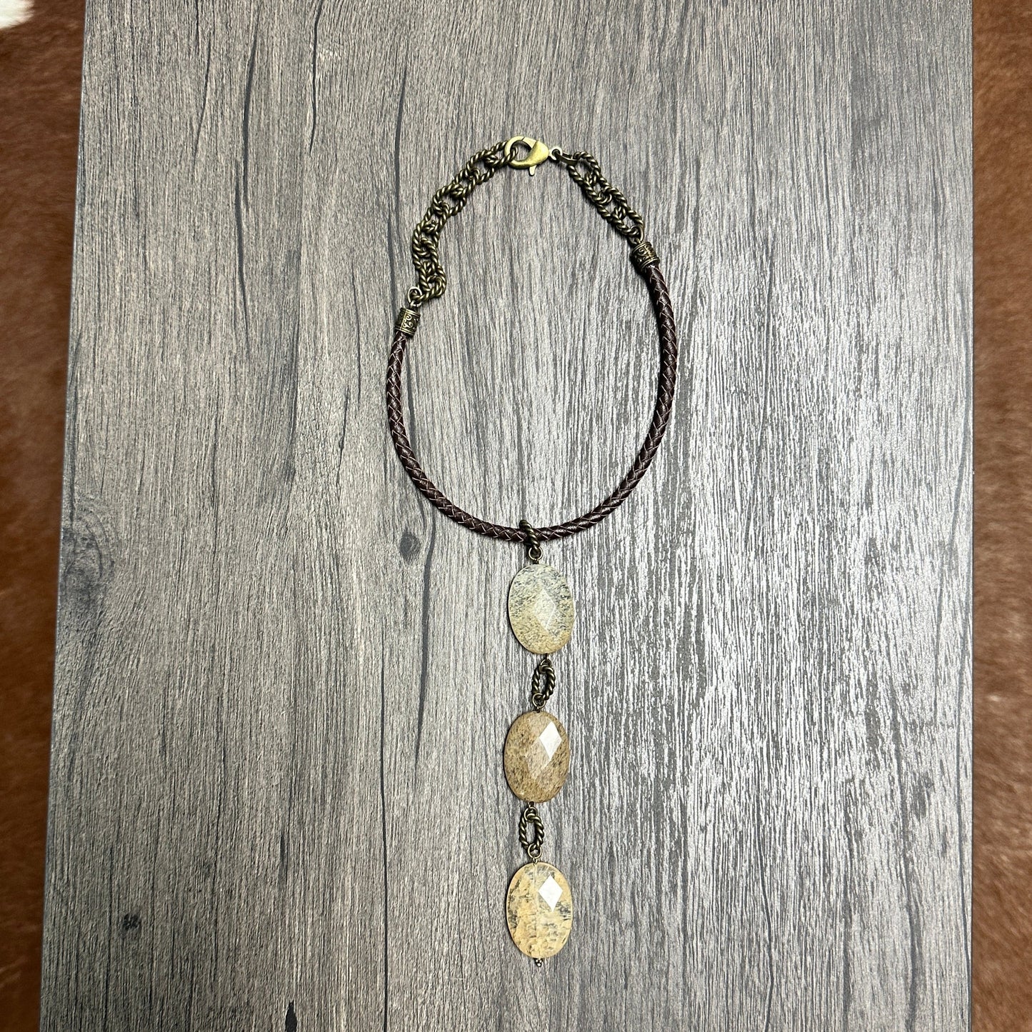 Agate on Braided Leather Necklace- Amy Kaplan for Bourbon Cowgirl