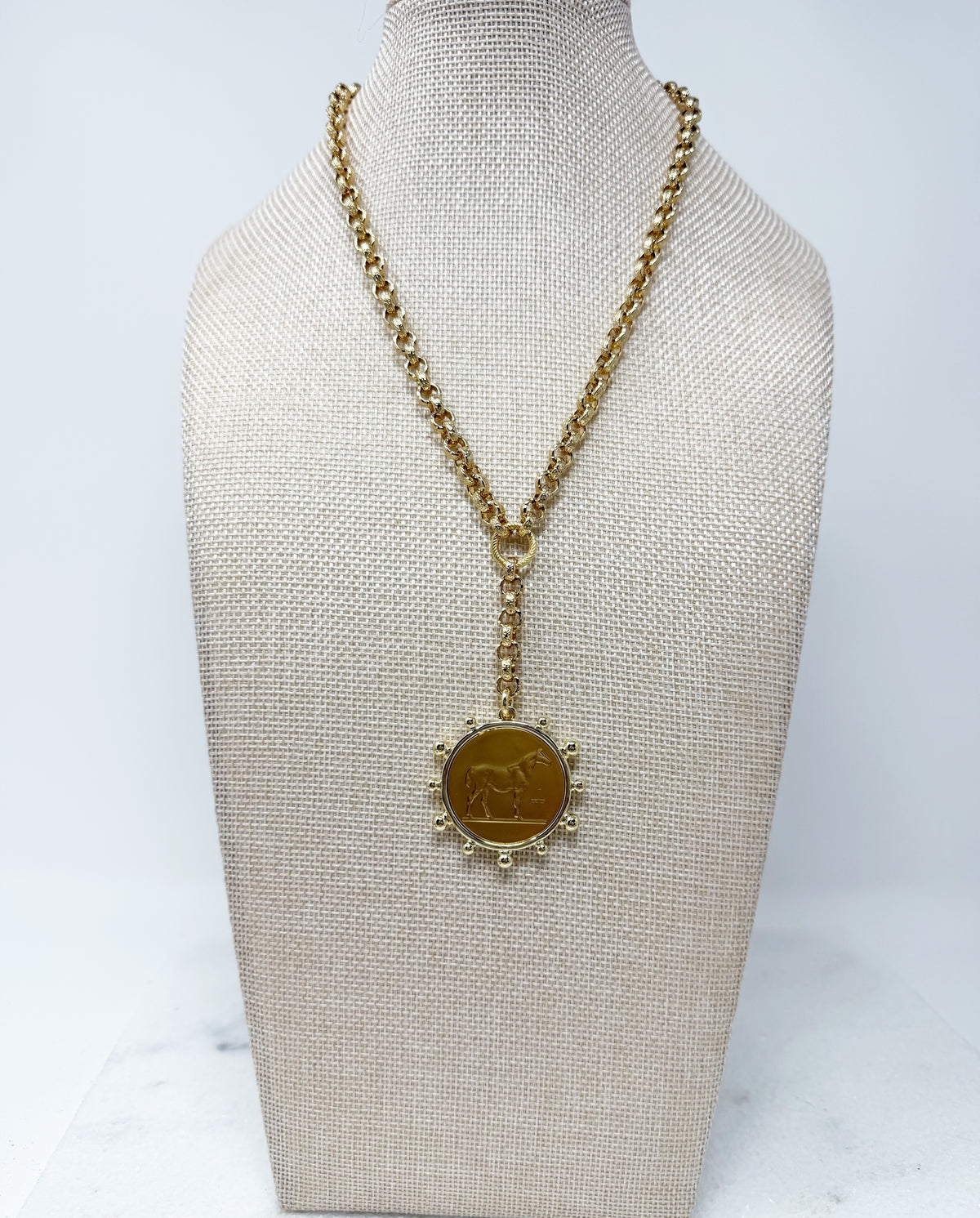 Gold Necklace with Horse Medallion as Seen on Dutton Ranch by Michele Busch