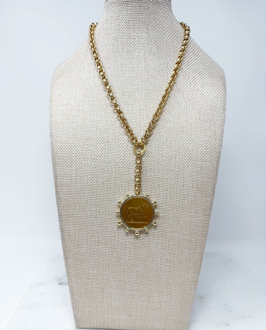 Gold Necklace with Horse Medallion as Seen on Dutton Ranch by Michele Busch