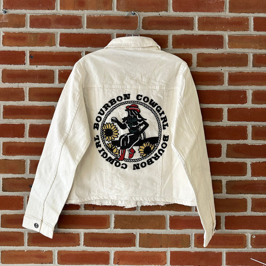 Beaded Bourbon Cowgirl Denim Jacket in Off-White