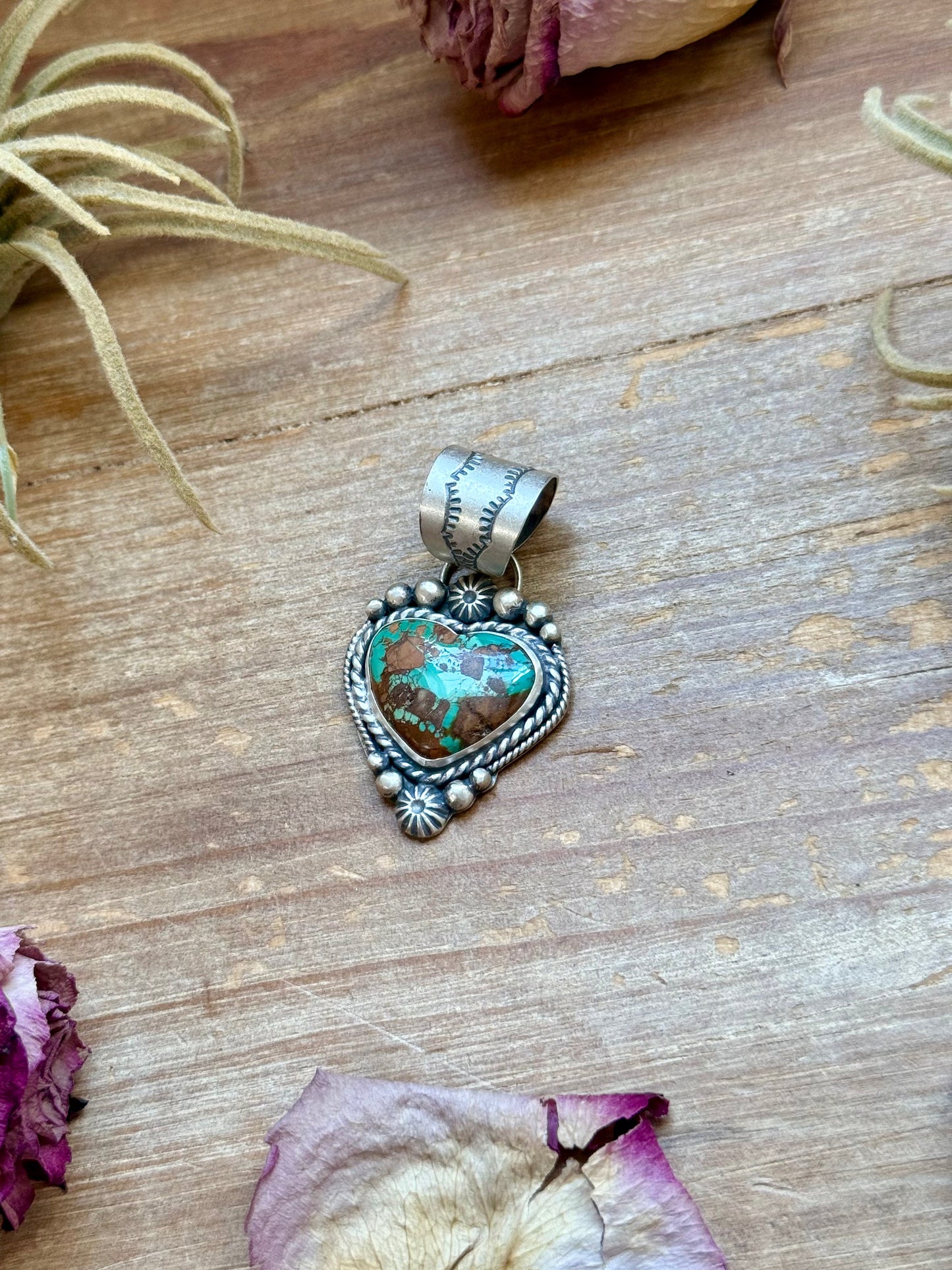 Sterling Silver Pilot Mountain Turquoise Heart Pendant – Handmade by Artist Shay Pfeiffer