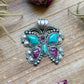 Sterling Silver Butterfly Pendant with Kingman Turquoise & Purple Spiny Oyster – Handmade by Artist Shay Pfeiffer