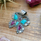 Sterling Silver Butterfly Pendant with Kingman Turquoise & Purple Spiny Oyster – Handmade by Artist Shay Pfeiffer