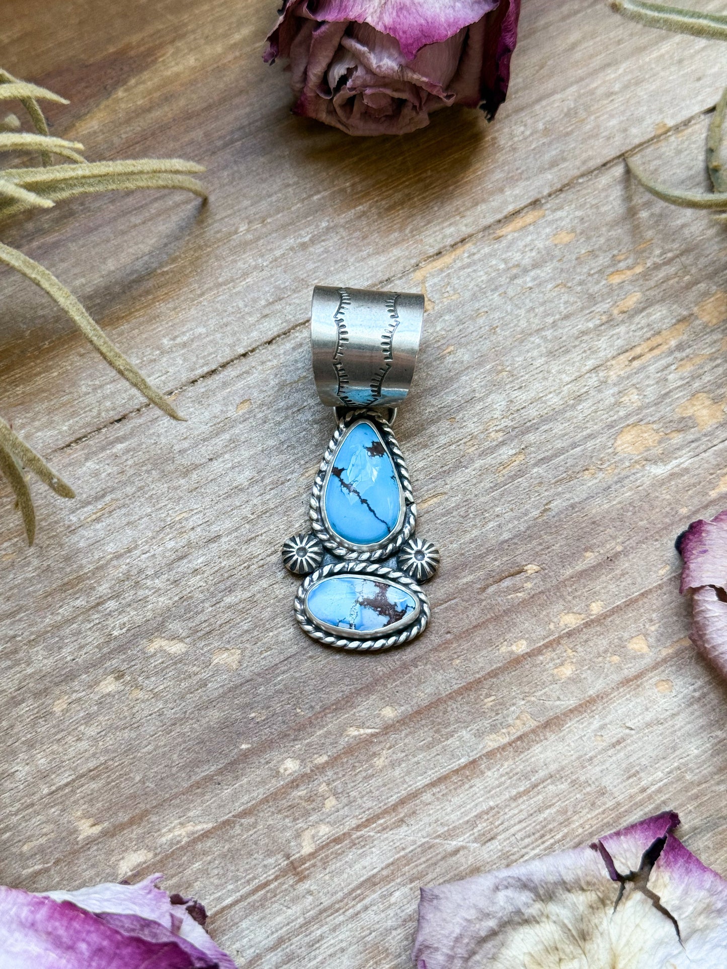 Sterling Silver Golden Hill Turquoise Drop Bar Pendant – Handmade by Jason Oggs