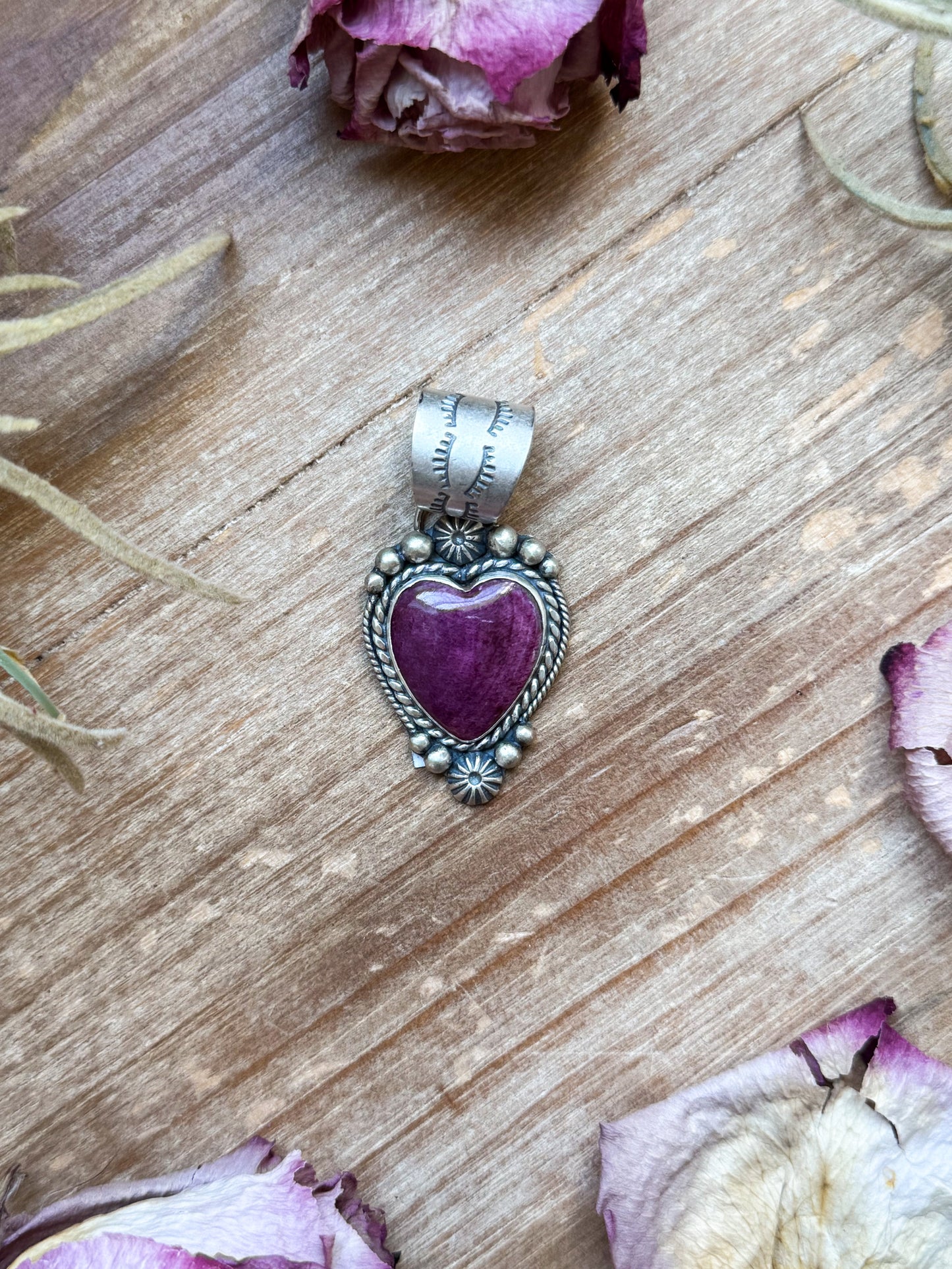 Sterling Silver Purple Spiny Oyster Heart Pendant – Handmade by Artist Shay Pfeiffer