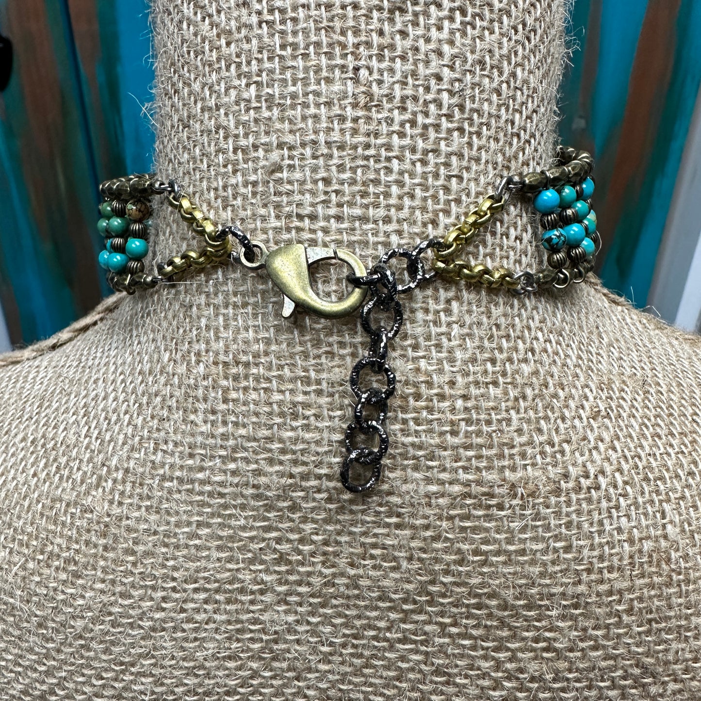 Memory Choker With Feathers Turquoise Necklace - Amy Kaplan for Bourbon Cowgirl