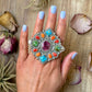 Mosaic Cluster Ring – Sterling Silver – Sonoran Mountain, Blue Ridge Turquoise & Spiny Oyster – Size 9 – Artist Shay Pfeiffer