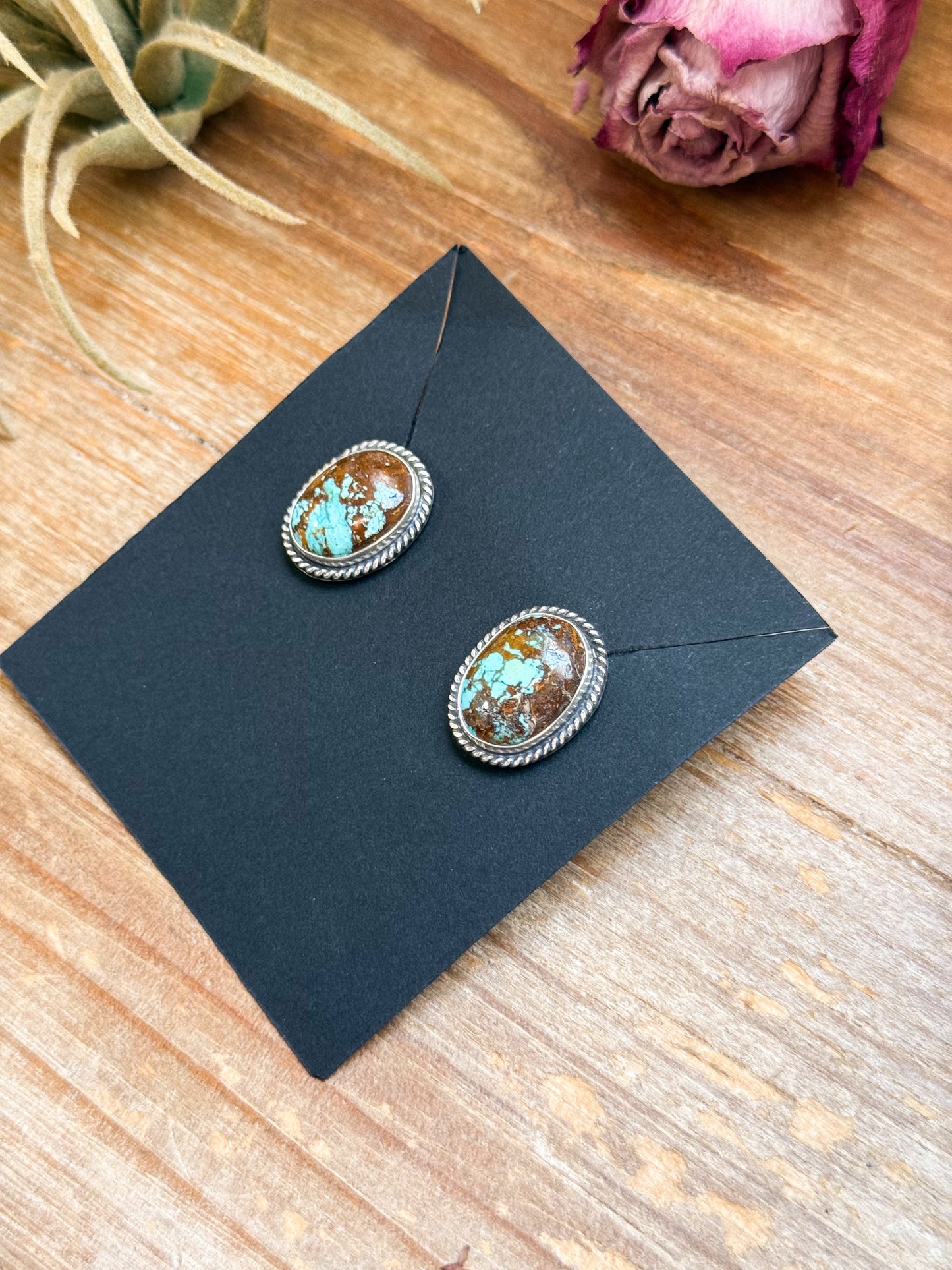Sterling Silver Rising Phoenix Turquoise Stud Earrings – Handmade by Artist Jason Ogg