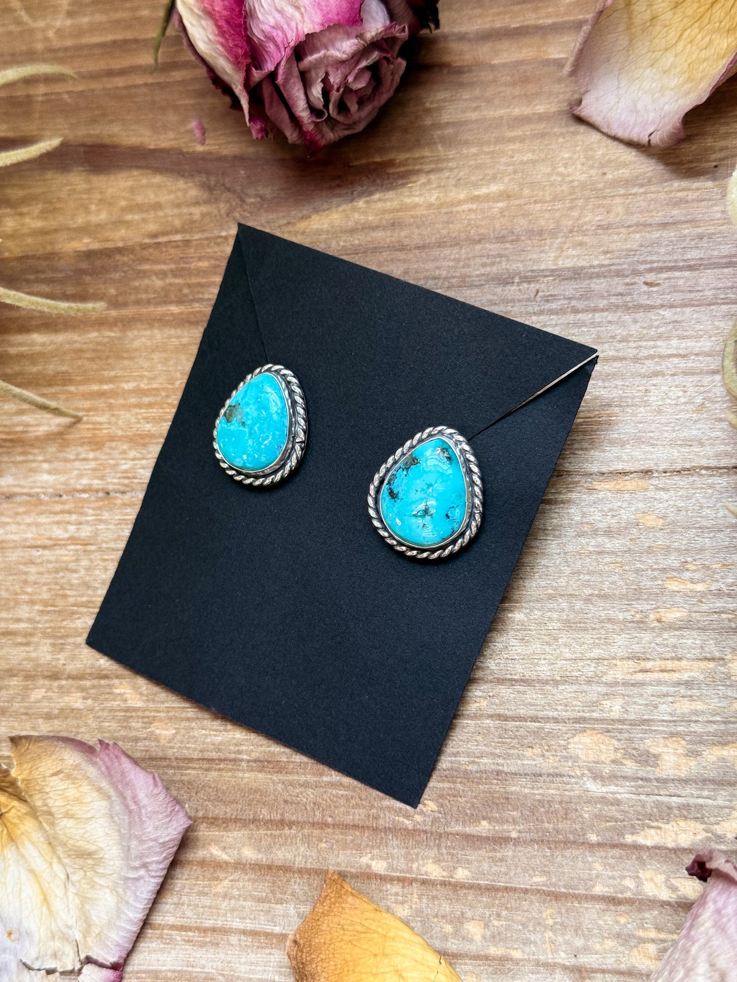 Sterling Silver Whitewater Turquoise Stud Earrings, Artist Jason Ogg