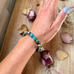 Sterling Silver Spiderweb Kingman Turquoise & Ponca Pearl Memory Wire Bracelet – Fits Up to 9” Wrist – Artist Jason Ogg