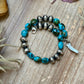 Sterling Silver Spiderweb Kingman Turquoise & Ponca Pearl Memory Wire Bracelet – Fits Up to 9” Wrist – Artist Jason Ogg