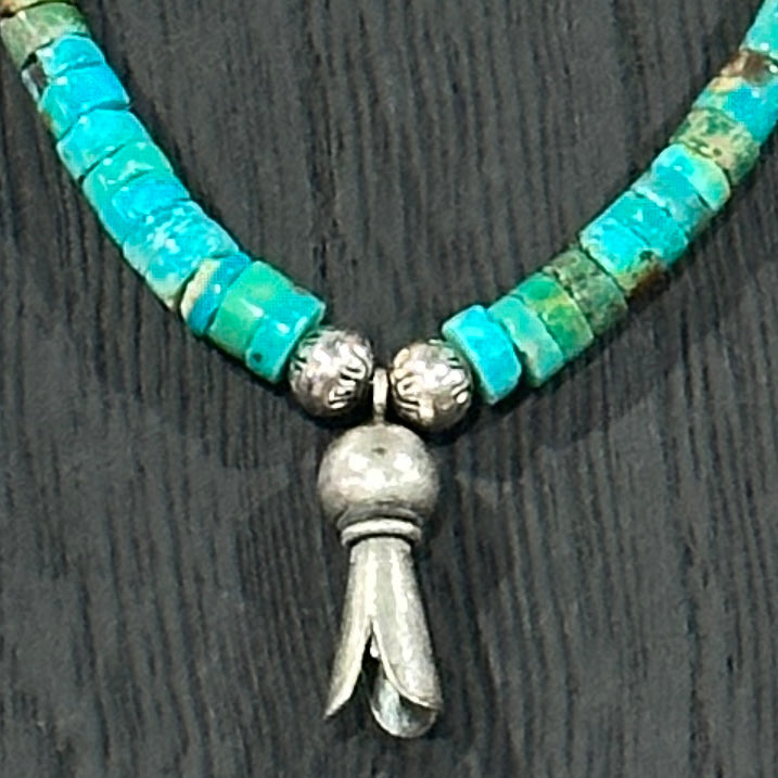 Navajo Turquoise Bead and Silver Squash Necklace