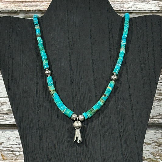 Navajo Turquoise Bead and Silver Squash Necklace