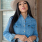 Stone Wash Denim Stretch Rhinestone Button Down Collared Dress