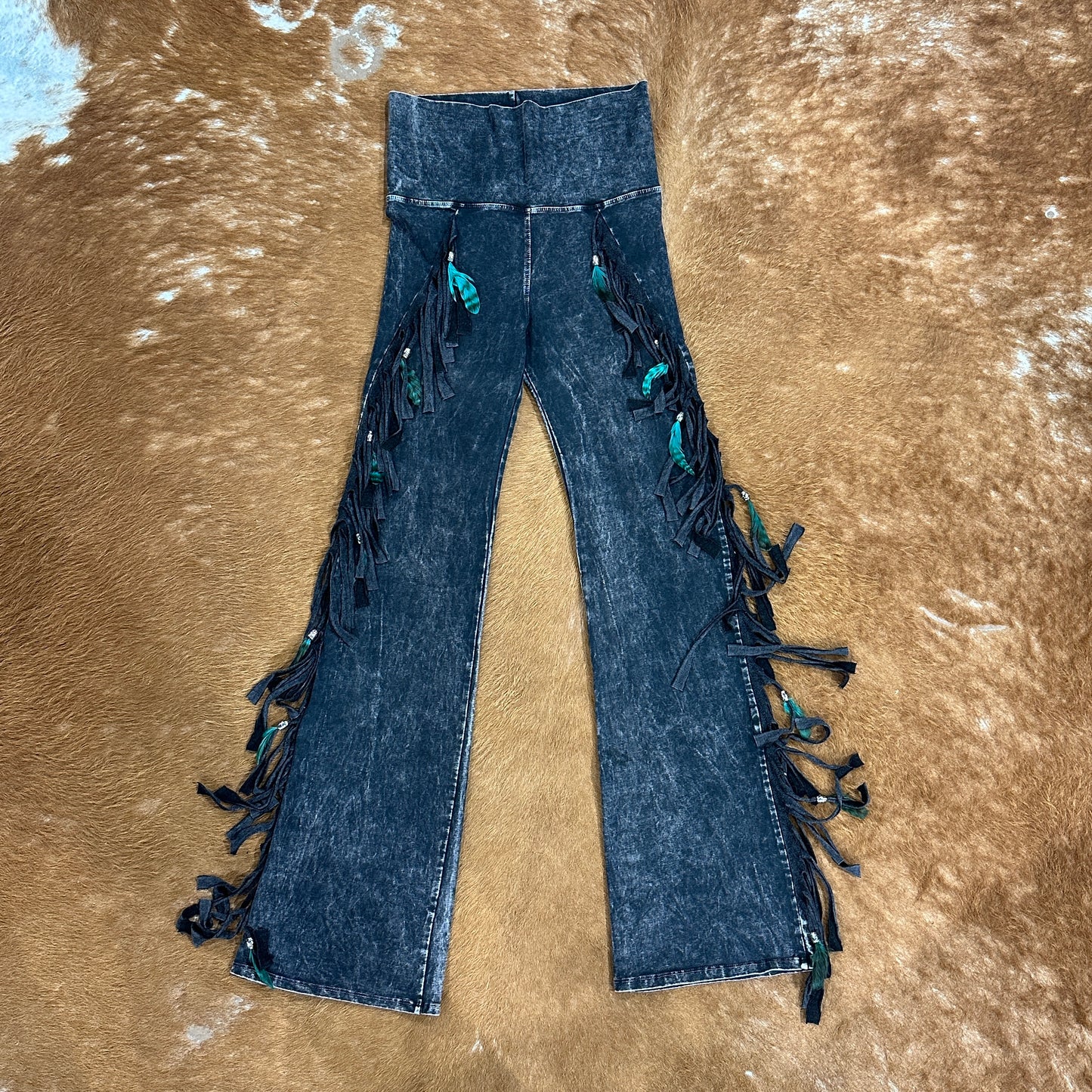 Chap Full Fringe and Feathers Pants by Pat Dahnke -Black