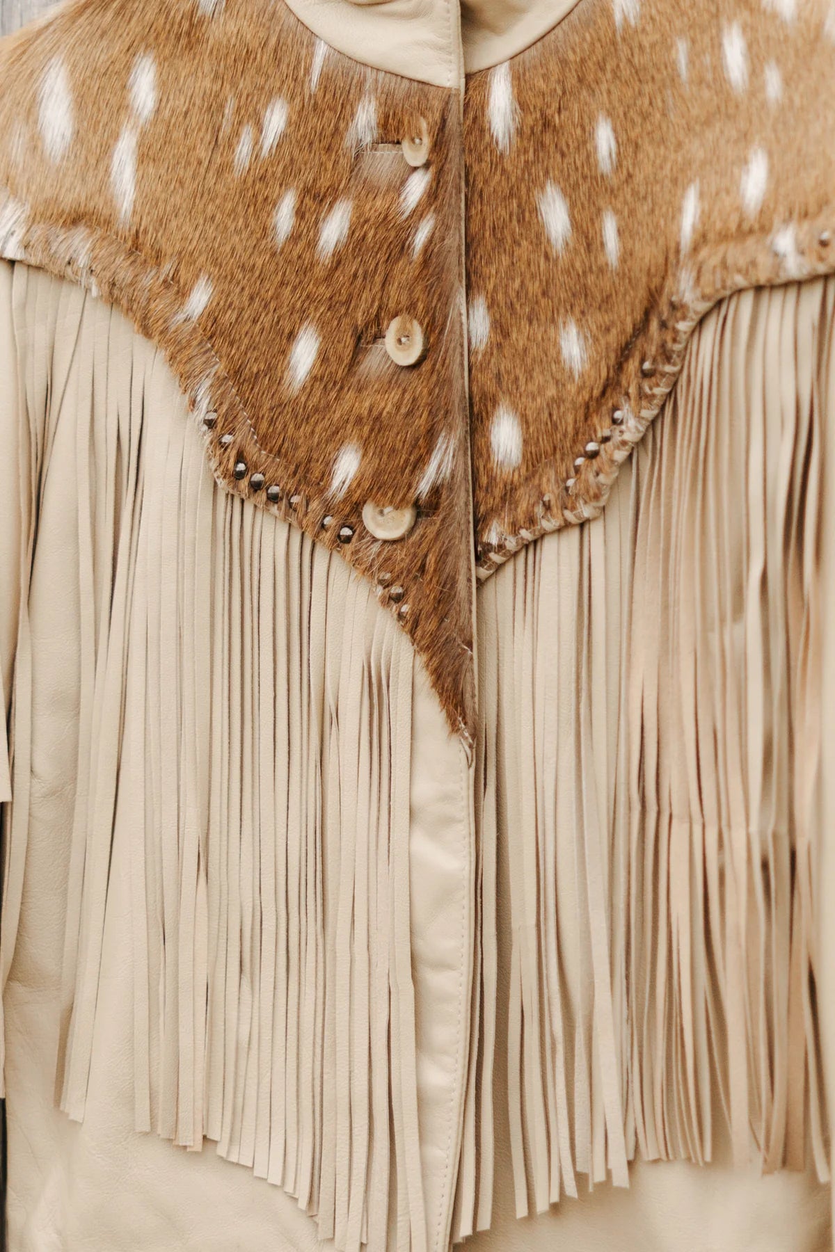 Axis Deer Palomino With Fringe Ivory Leather Jacket