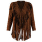 Short V Back Fringed and Feathered Jacket by Pat Dahnke -Brown