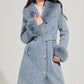 Kaya Denim Faux Fur Trench Coat