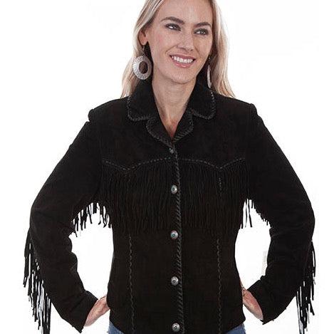 Black Suede Fringe Jacket at Bourbon Cowgirl