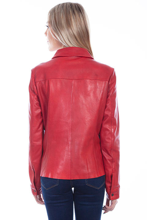 Red Lamb Leather Shirt Jacket at Bourbon Cowgirl