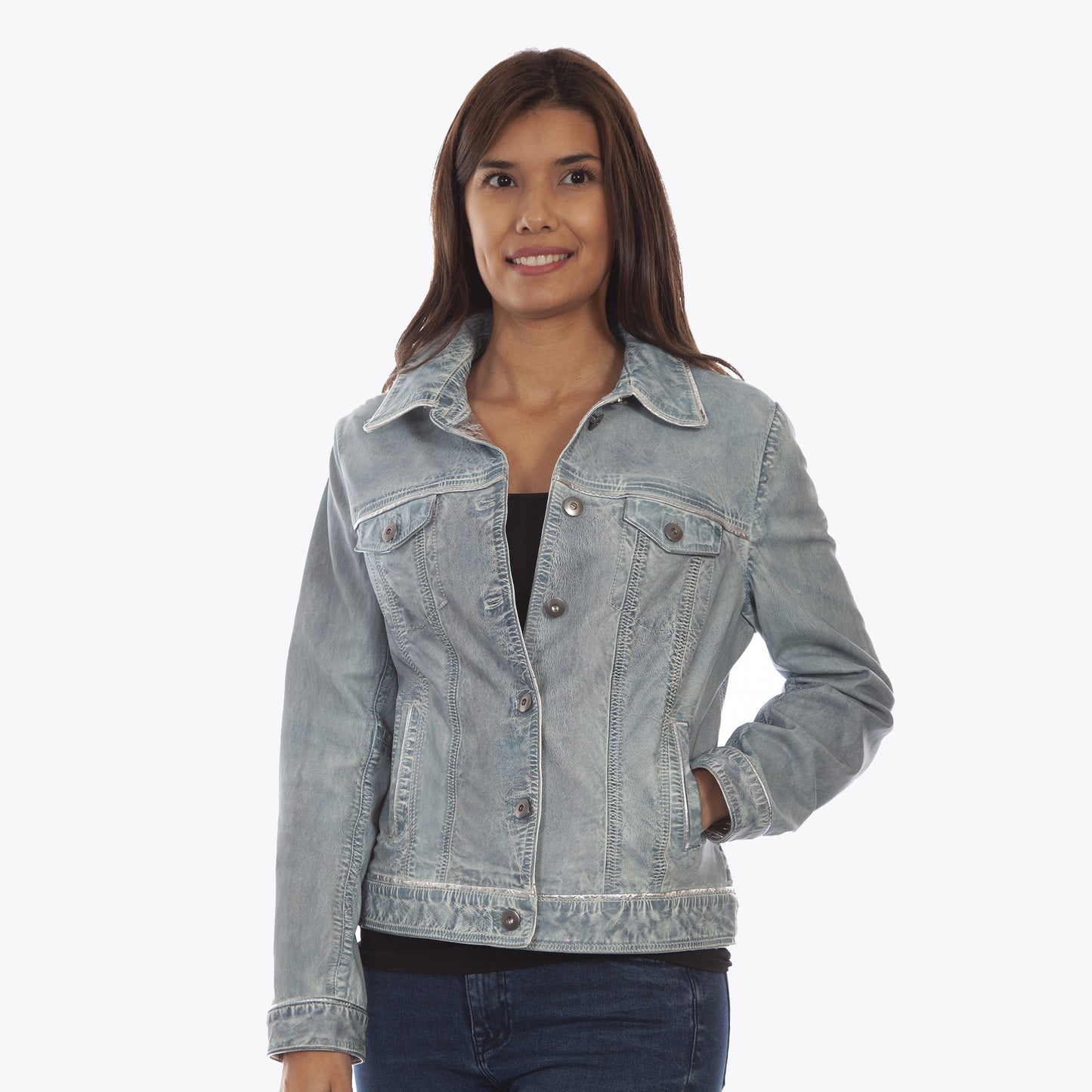 Denim Blue Leather Jacket by Scully at Bourbon Cowgirl