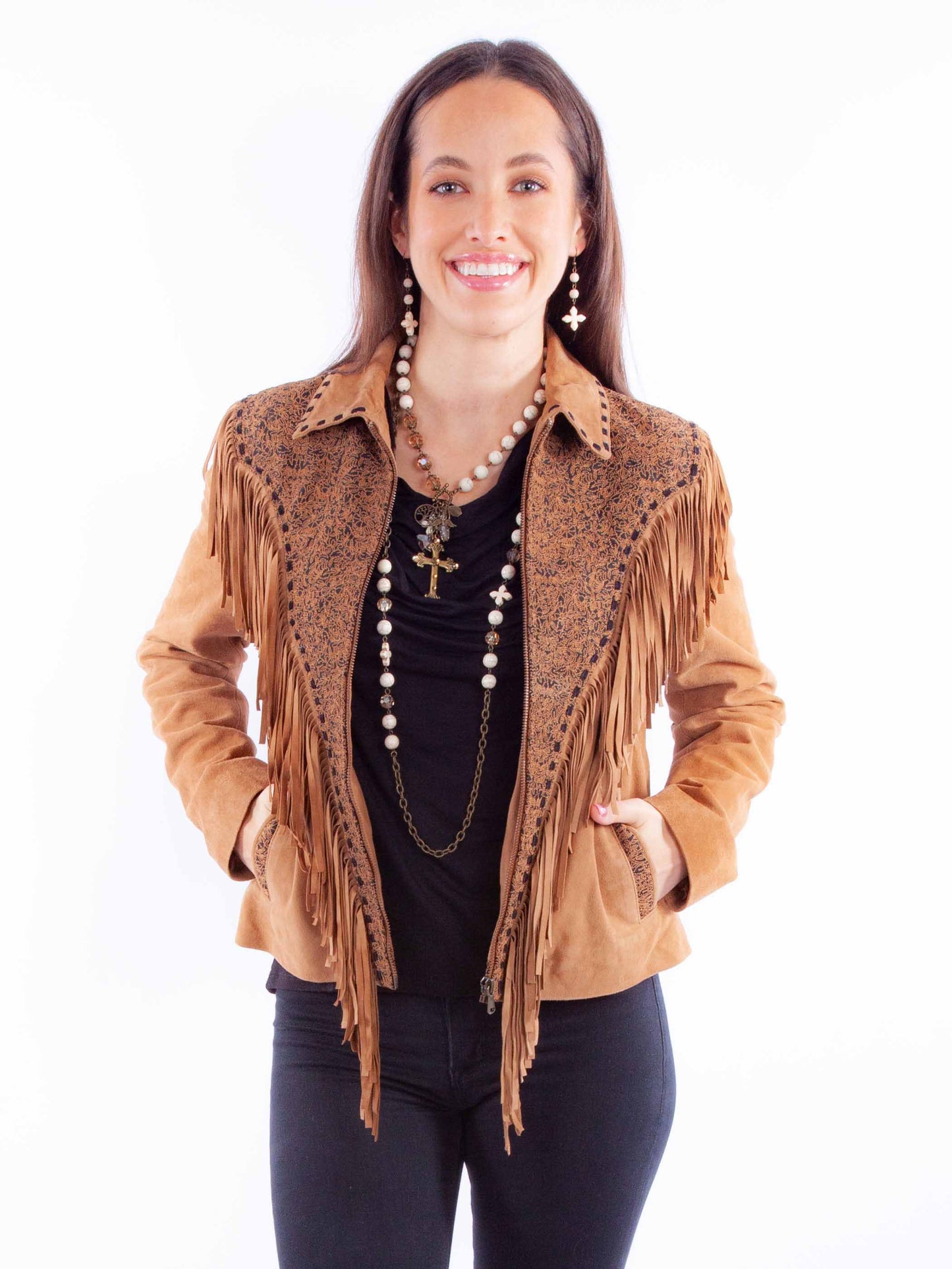 Tan Suede Fringed Zip Jacket at Bourbon Cowgirl