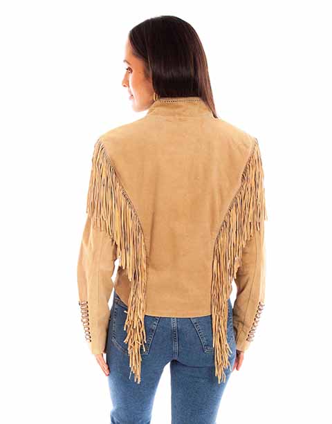 Suede Fringe Lacing Jacket with Bone Bead Details by Scully Leather - Old Rust