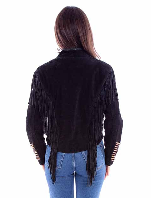 Suede Fringe Lacing Jacket with Bone Bead Details by Scully Leather - Black