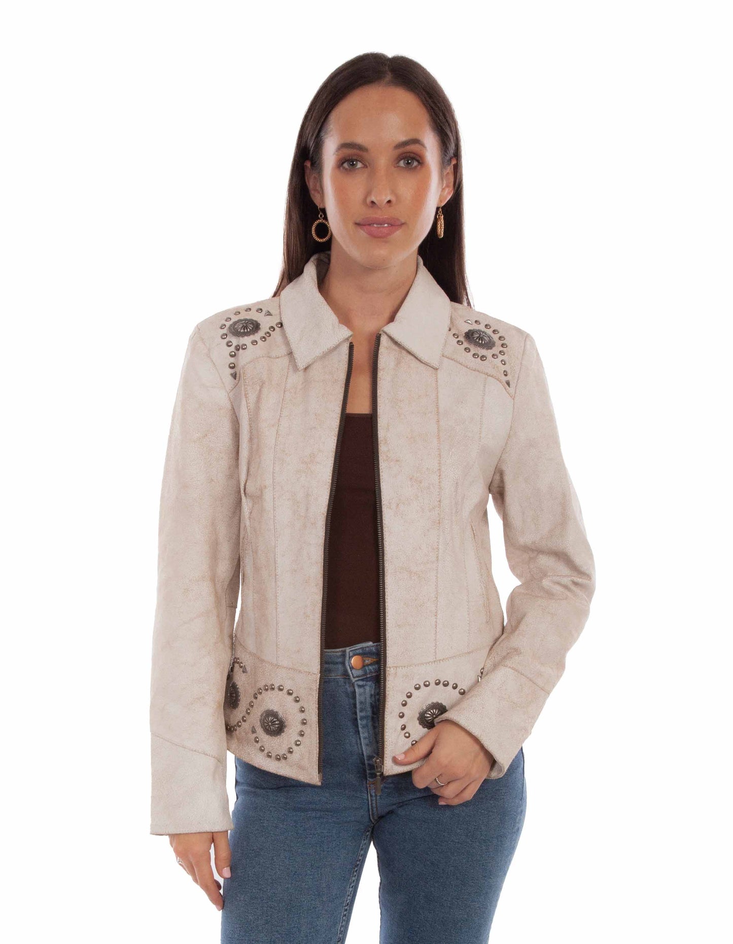 Cream Concho Studded Leather Jacket at Bourbon Cowgirl