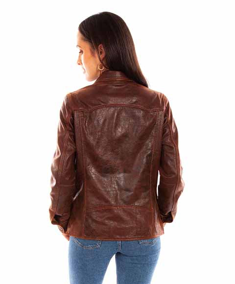 Brown Snap Front Leather Jacket at Bourbon Cowgirl