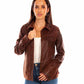 Brown Snap Front Leather Jacket at Bourbon Cowgirl