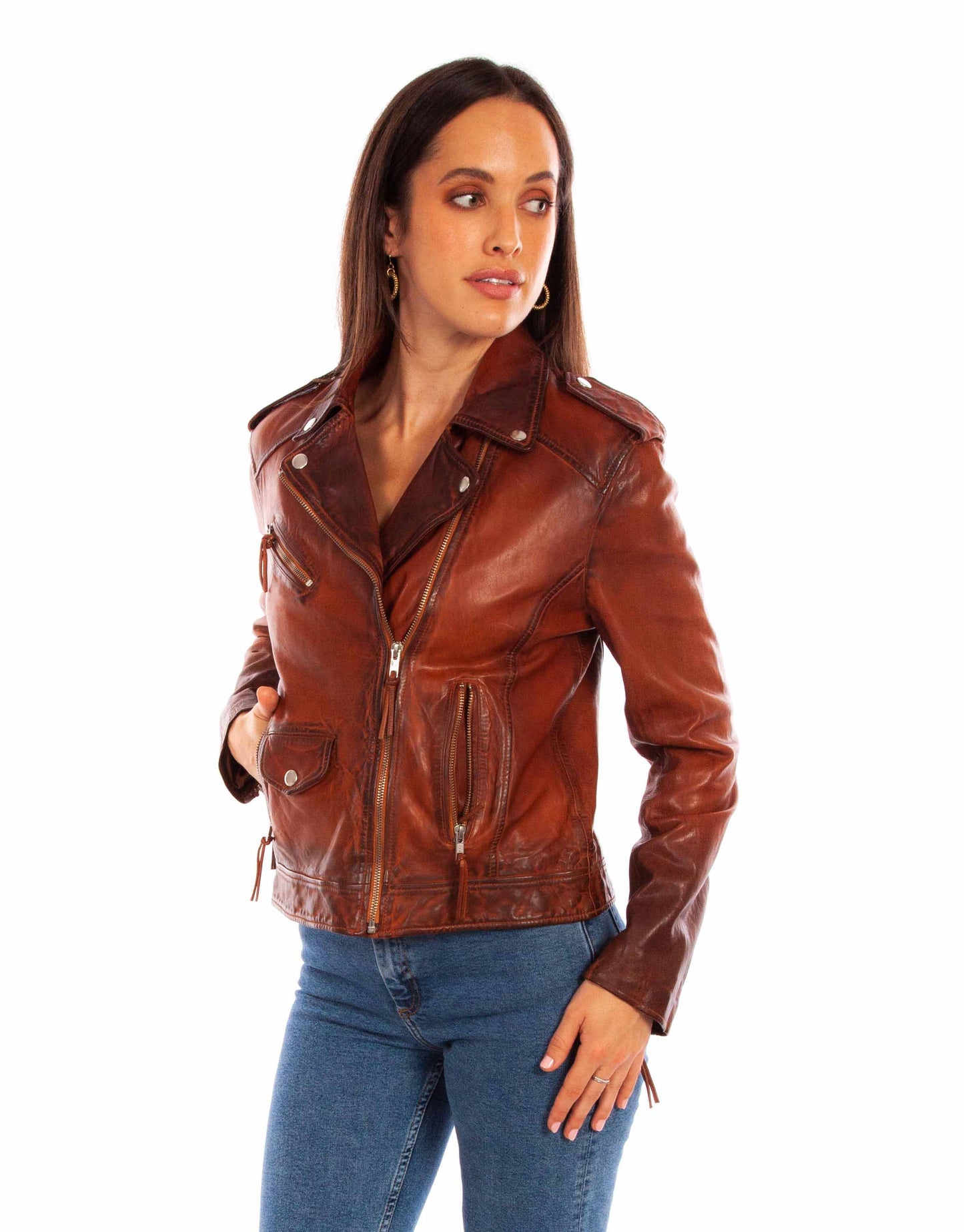 Vintage Brown Leather Motorcycle Jacket at Bourbon Cowgirl