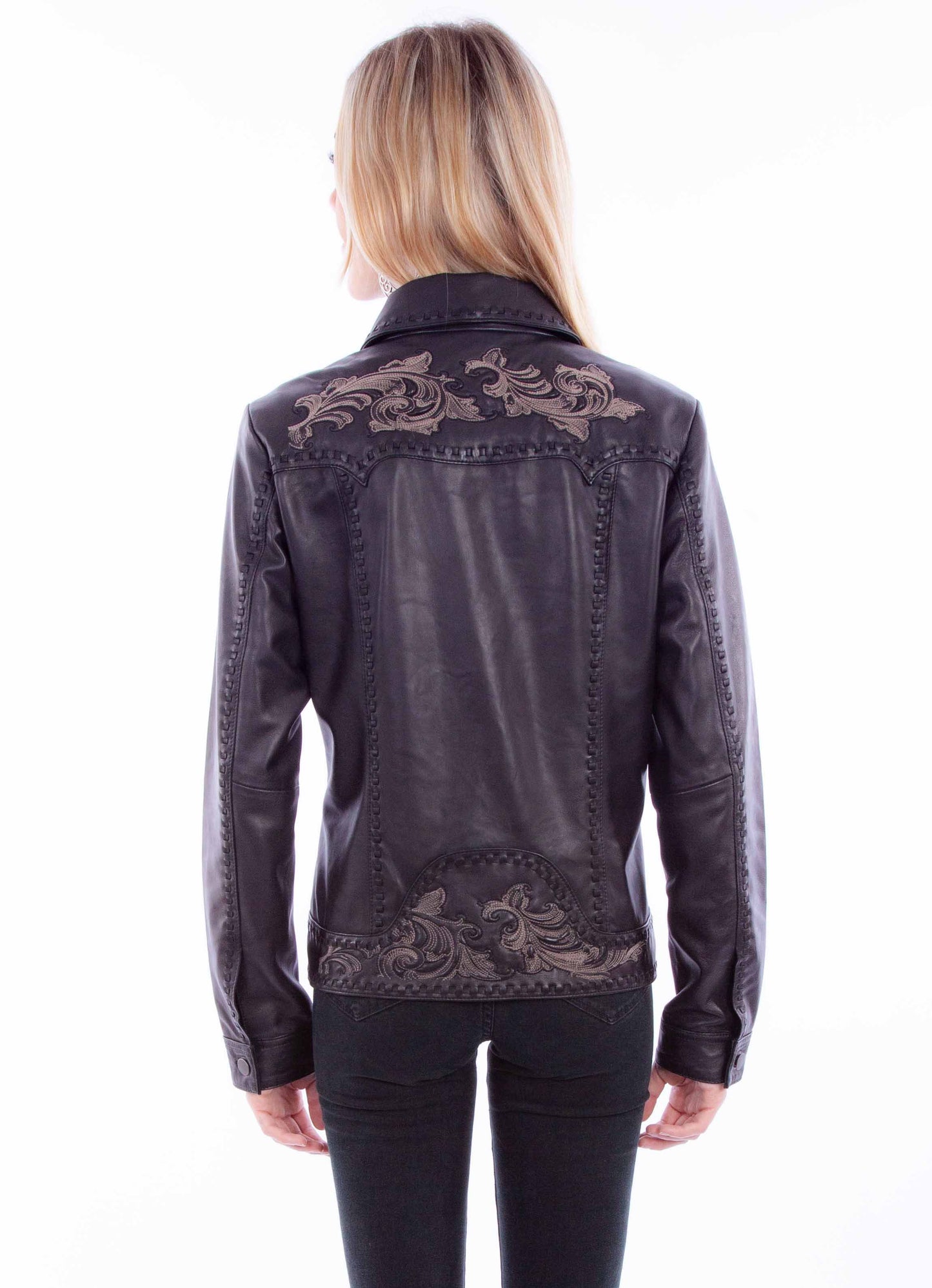 Embroidered Black Lamb Leather Jacket at Bourbon Cowgirl