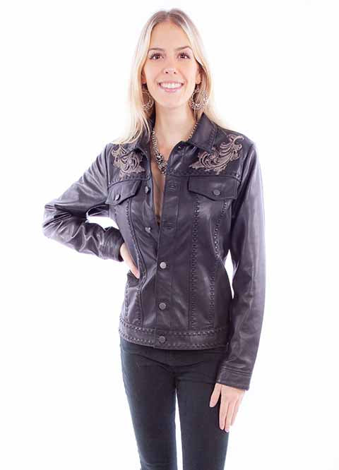 Embroidered Black Lamb Leather Jacket at Bourbon Cowgirl