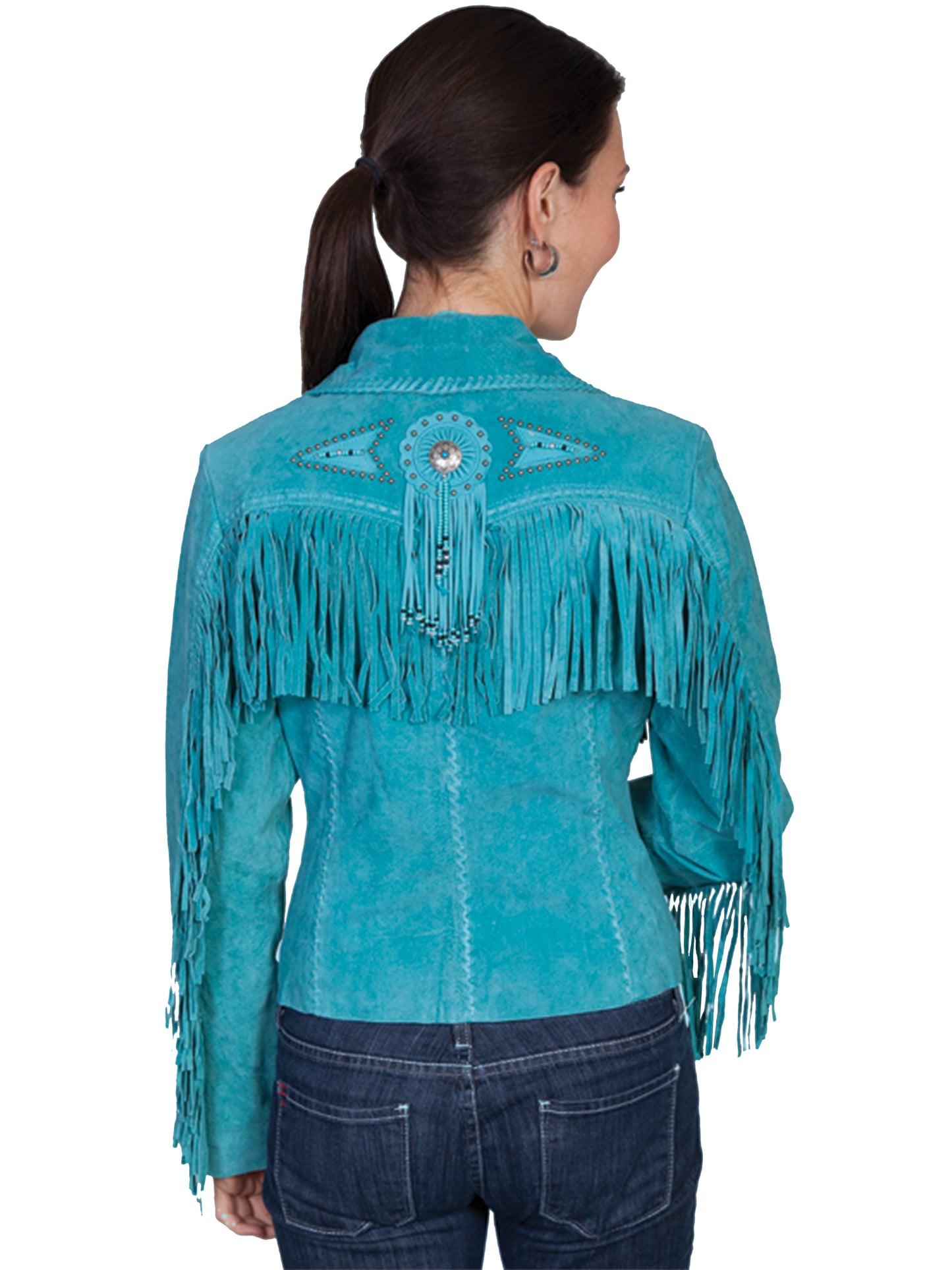 Turquoise Fringe & Beaded Suede Jacket at Bourbon Cowgirl