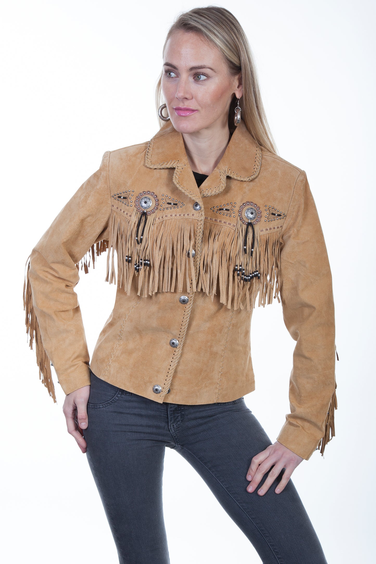 Old Rust Fringe & Beaded Suede Jacket at Bourbon Cowgirl